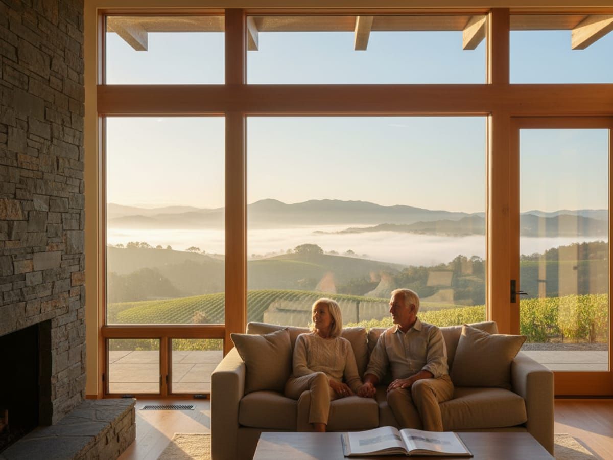 Peaceful senior couple relaxing at home in Sonoma Valley